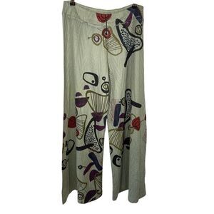 INOAH Women's Wearable Art Wide Leg Pants Green Size Large